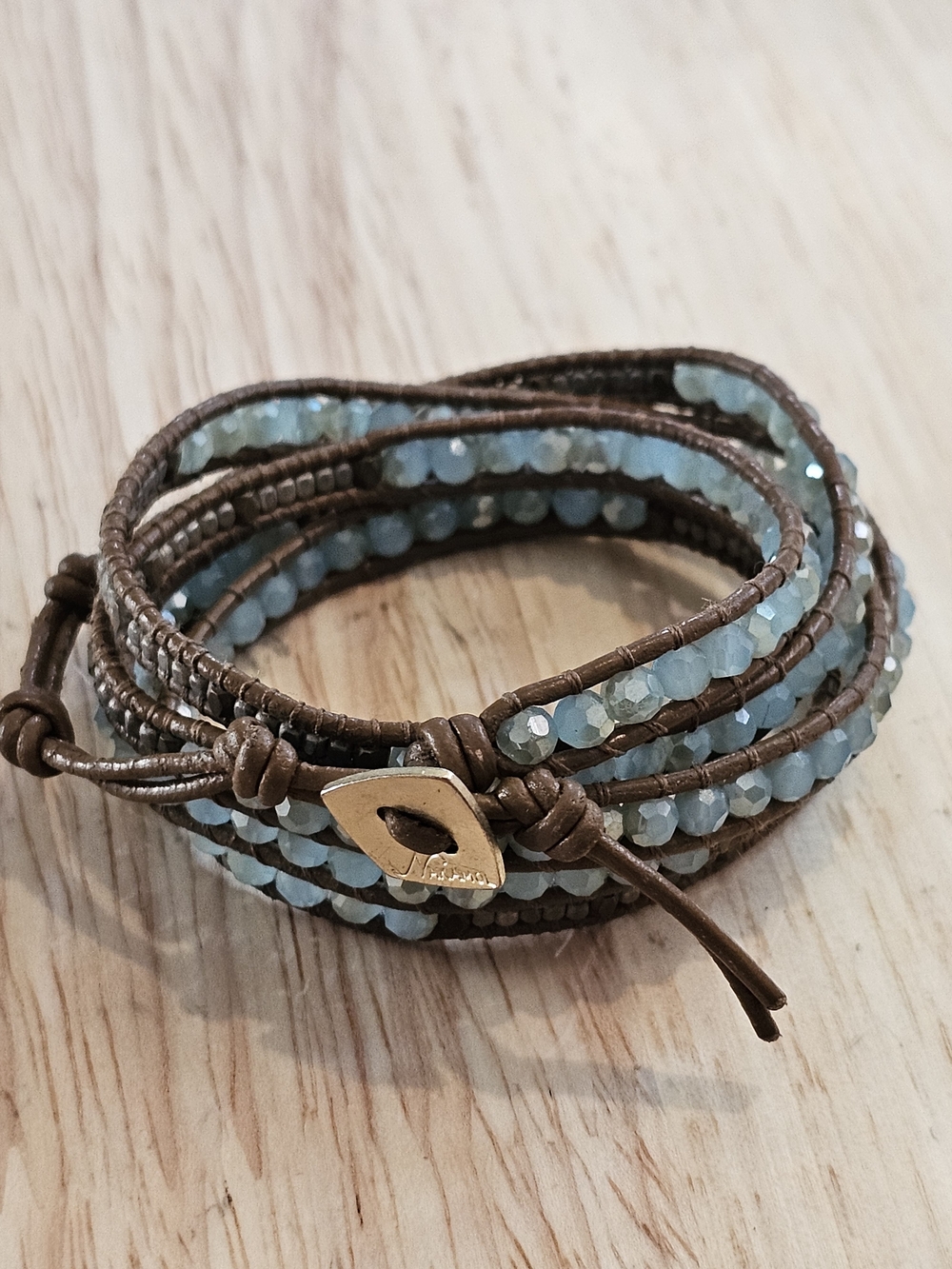 Nakamol Chicago Light Blue Crystal Leather Wrap Bracelet Boho